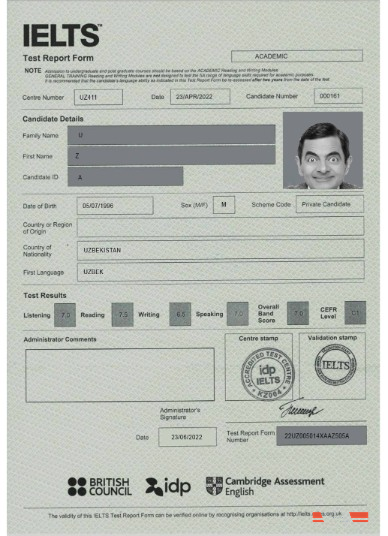 United Kingdom Ielts report form